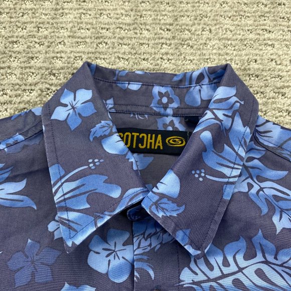 Gotcha Floral Shirt Men Large L Blue Button Down Short Sleeve Hawaiian Beach - Picture 4 of 10